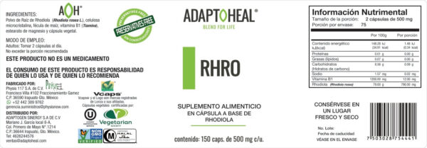 Rhodiola Rosea 150 cápsulas | 500mg Adaptoheal® - Imagen 4